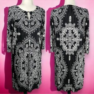 NWT Studio One NY Sears Paisley 3/4 mandala keyhole midi dress black white Small